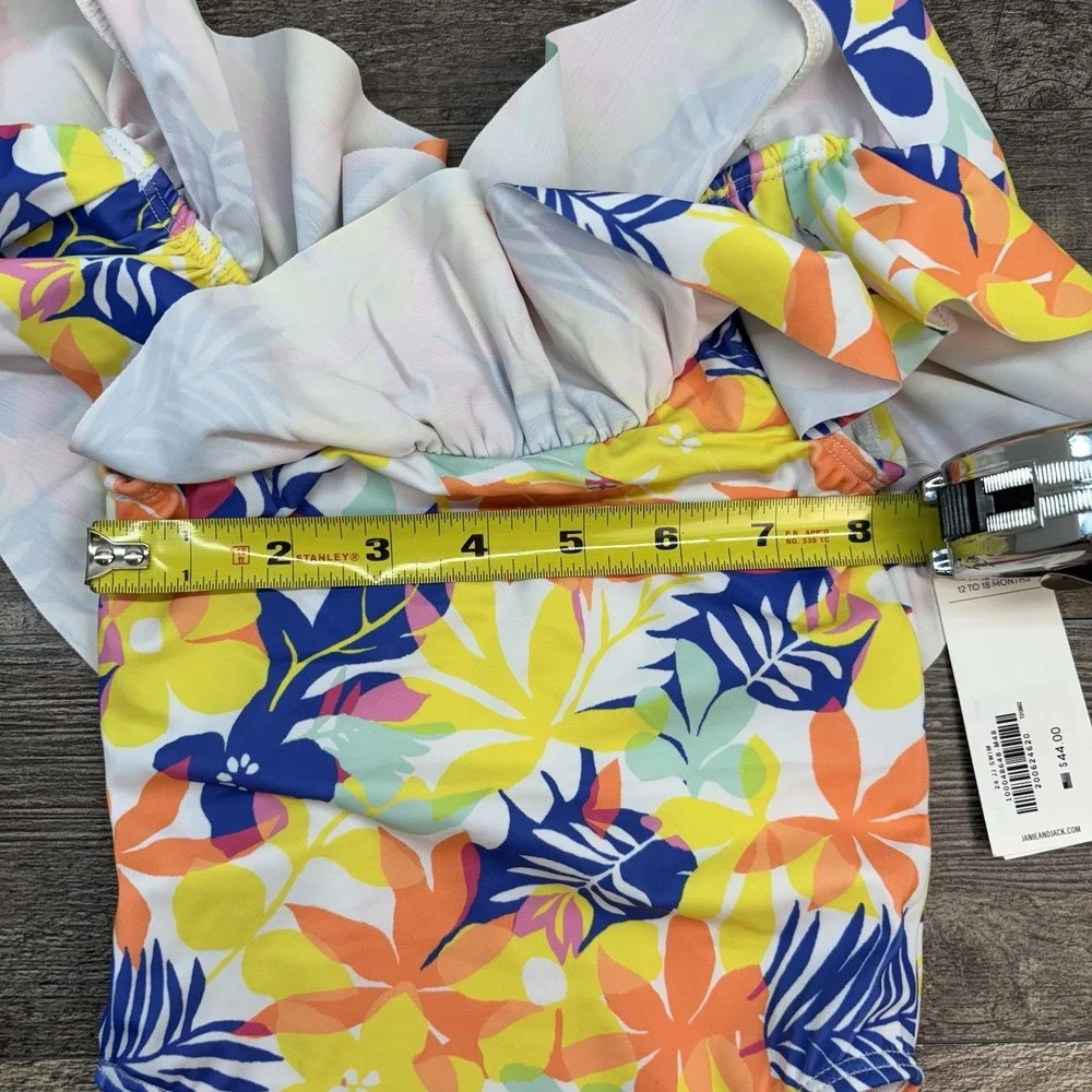 NEW Janie and Jack Recycled Palm Floral Ruffle Swimsuit Sunny Yellow 12-18 Month